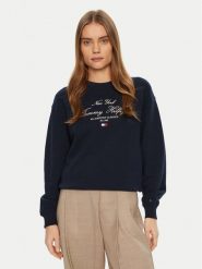 Tommy Hilfiger Bluza Modern Script WW0WW43844 Granatowy Regular Fit. Niebieskie bluzy damskie Tommy Hilfiger, xxl, bez wzorów, z bawełny, bez ramiączek, bez kaptura. Za 319.99 zł.