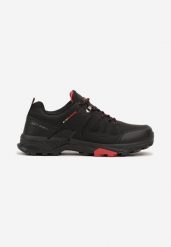 Czarno-Czerwone Buty Trekkingowe na Grubej Podeszwie z Geometrycznymi Przeszyciami Erivra. Czarne trekkingi męskie Born2be, z materiału, bez zapięcia. Za 169.99 zł.