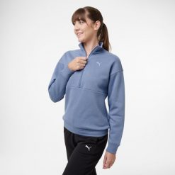 Second Life - Bluza na zamek damska Puma - Stan Doskonały. Niebieskie bluzy damskie Puma, s, bez wzorów, z bawełny, sportowe, bez ramiączek, bez kaptura. Za 109.99 zł.