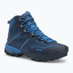 Buty trekkingowe męskie Mammut Ducan II High GTX. Niebieskie buty zimowe męskie Mammut, bez wzorów, bez obcasa, bez zapięcia. Za 839.99 zł.