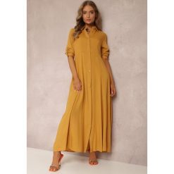 Żółta Sukienka Hillcrest. Żółte sukienki damskie Renee, m, bez wzorów, bez kołnierzyka, bez ramiączek, maxi, koszulowe. Za 109.99 zł.