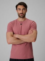 4F Koszulka treningowa regular szybkoschnąca męska - koralowa S. Pomarańczowe t-shirty męskie 4F, m, bez wzorów, z materiału, bez kołnierzyka, bez ramiączek. Za 99.99 zł.