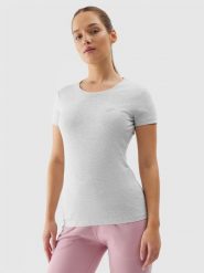 4F T-shirt slim gładki damski - szary XS. Szare t-shirty damskie 4F, xs, bez wzorów, z bawełny, sportowe, bez kołnierzyka, bez ramiączek. W wyprzedaży za 29.99 zł.