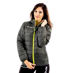 Kurtka Ocieplana Damska Olanda. Szare kurtki sportowe damskie Givova, l, bez wzorów, z materiału, bez ramiączek, z kapturem, trekkingowe. Za 185.99 zł.