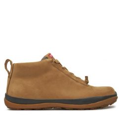Botki Camper. Brązowe botki damskie Camper, bez wzorów, z gore-texu, bez obcasa, na płaskiej podeszwie, bez zapięcia. Za 849.99 zł.