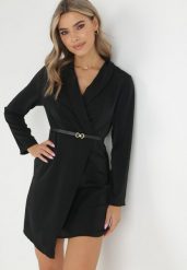 Czarna Sukienka Tryphala. Czarne sukienki damskie Born2be, z aplikacjami, z tkaniny, klasyczne, bez kołnierzyka, bez ramiączek, mini, kopertowe. Za 89.99 zł.