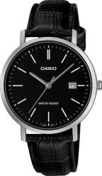 Zegarek Casio męski czarna tarcza skórzany pasek 37 mm (MTP-VT05L-1EDF). Czarne zegarki męskie Casio, bez wzorów. Za 183.99 zł.