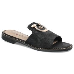 Czarne Klapki S.Barski Stylowe Obuwie Damskie. Czarne klapki damskie S.BARSKI, na lato, bez wzorów, z materiału, eleganckie, bez obcasa, bez zapięcia. Za 109.00 zł.