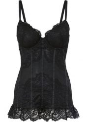 Top z biustonoszem na fiszbinach. Czarne biustonosze bonprix, z aplikacjami. Za 137.99 zł.