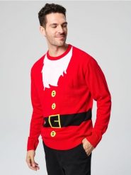 Sweter z motywem świątecznym - czerwony. Czerwone swetry męskie Sinsay, l, bez wzorów, wizytowe, bez kołnierzyka, bez ramiączek. Za 59.99 zł.