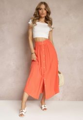 Pomarańczowa Rozkloszowana Spódnica Maxi z Gumką w Talii i Kieszeniami Kendrani. Brązowe spódnice damskie Renee, na co dzień, l, bez wzorów, eleganckie, maxi, proste. Za 49.99 zł.