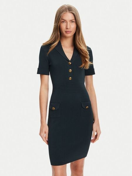 Guess Sukienka dzianinowa W5YK29 Z0130 Zielony Slim Fit. Zielone sukienki damskie Guess, xl, z aplikacjami, z dzianiny, bez kołnierzyka, bez ramiączek. Za 369.99 zł.