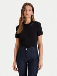 Guess T-Shirt V5BI12 K8FQ4 Czarny Regular Fit. Czarne t-shirty damskie Guess, xl, z aplikacjami, z bawełny, bez kołnierzyka, bez ramiączek. Za 159.99 zł.