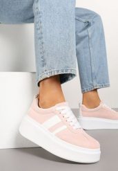 Różowe Sneakersy Klasyczne Tenisówki na Grubej Podeszwie z Koturnem Adessia. Czerwone trampki i tenisówki damskie Renee, bez wzorów, z jeansu, bez zapięcia. Za 109.99 zł.