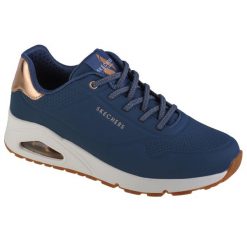 Buty sportowe Sneakersy damskie, Uno-Shimmer Away. Niebieskie obuwie sportowe damskie Skechers, bez wzorów, bez zapięcia, trekkingowe, Skechers Sport. Za 299.99 zł.