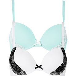 Biustonosz usztywniany (2 szt.) bonprix miętowo-ecru + ecru-czarny. Zielone biustonosze bonprix, bez wzorów. Za 65.98 zł.