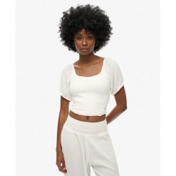 Bluzka tkana z marszczeniami. Białe bielizna sportowa damska Superdry, bez wzorów. Za 145.80 zł.