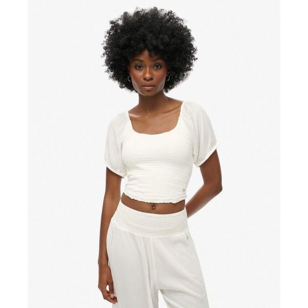 Bluzka tkana z marszczeniami. Białe bielizna sportowa damska Superdry, bez wzorów. Za 145.80 zł.