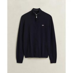 Sweter rozpinany do połowy Gant Superfine. Niebieskie swetry męskie GANT, xl, bez wzorów, z dzianiny, bez kołnierzyka, bez ramiączek. Za 477.50 zł.