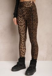 Brązowe Legginsy z Wiskozy w Panterkę Sartona. Brązowe legginsy damskie Renee, z aplikacjami, z jeansu. Za 34.99 zł.