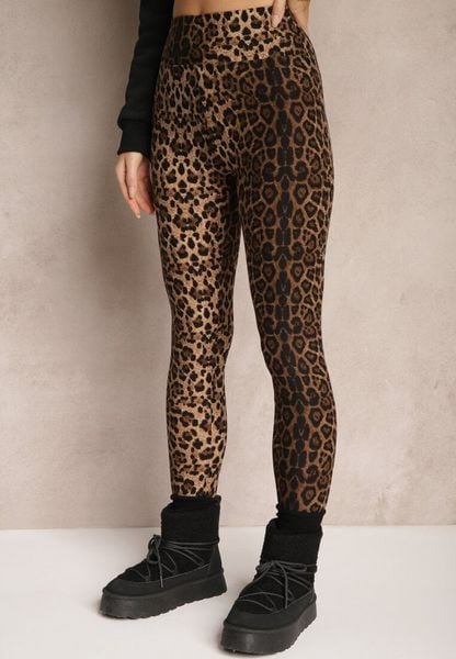 Brązowe Legginsy z Wiskozy w Panterkę Sartona. Brązowe legginsy damskie Renee, z aplikacjami, z jeansu. Za 29.99 zł.