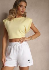 Białe Klasyczne Szorty Dresowe z Kieszeniami Wiązane w Pasie Folenelle. Białe szorty damskie Renee, bez wzorów, z dresówki, eleganckie. Za 39.99 zł.