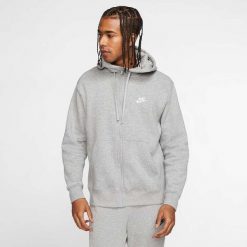 Bluza sportowa męska Nike Club Hoodie FZ. Szare bluzy sportowe męskie Nike, m, bez wzorów, z bawełny, bez kaptura. Za 279.99 zł.