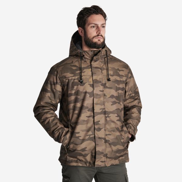 Kurtka Solognac Warm 100 WTP camo haltfone. Brązowe kurtki męskie SOLOGNAC, na zimę, uniwersalny, bez wzorów, z materiału, sportowe, bez kaptura. Za 199.99 zł.