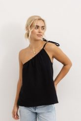 TOP HOLLY CZARNY L - Flawless. Czarne topy damskie Flawless, l, bez wzorów, ze skóry, eleganckie, bez kołnierzyka, bez ramiączek. Za 57.00 zł.