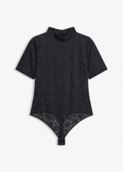 Body ze stringami z miękkiego materiału. Czarne body bonprix, bez wzorów. Za 109.99 zł.