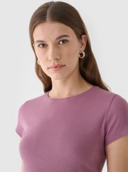 4F T-shirt slim gładki damski - różowy XS. Czerwone t-shirty damskie 4F, xs, bez wzorów, z bawełny, klasyczne, bez kołnierzyka, bez ramiączek. W wyprzedaży za 29.99 zł.