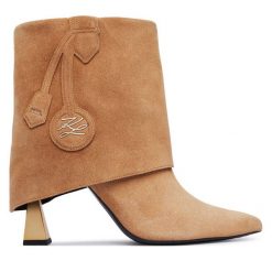Botki KARL LAGERFELD. Brązowe botki damskie KARL LAGERFELD, bez wzorów, bez obcasa, na słupku, bez zapięcia. Za 1,164.00 zł.