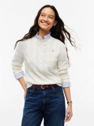 Tommy Hilfiger Sweter z dzianiny Kobiety Wełna biały, L. Białe swetry nierozpinane damskie Tommy Hilfiger, l, bez wzorów, z dzianiny, eleganckie, bez kołnierzyka, bez ramiączek. Za 649.95 zł.