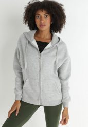 Szara Bluza z Kapturem i Suwakiem Oversize Hil. Szare bluzy damskie Born2be, m, bez wzorów, z dzianiny, sportowe, bez ramiączek, z kapturem. Za 79.99 zł.