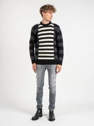 Les Hommes Sweter | LLK113-654U | Wool Stripes Round Neck Jumper | Mężczyzna | Czarny, Biały, Szary. Białe swetry męskie Les Hommes, l, bez wzorów, z poliamidu, bez kołnierzyka, bez ramiączek. W wyprzedaży za 499.00 zł.