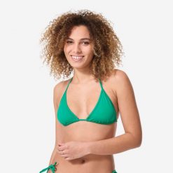 Góra kostiumu kąpielowego surfingowego damska Olaian Mae. Zielone bikini OLAIAN, bez wzorów, z elastanu. Za 19.99 zł.