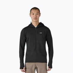 Kurtka softshell męska Patagonia R1 Hybrid Pullover Hoody. Czarne kurtki męskie Patagonia, m, bez wzorów, z softshellu, bez kaptura. Za 599.99 zł.
