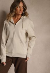 Beżowa Bluza Rozpinana z Kapturem z Bawełną Ozdobiona Sznurkami Odiola. Brązowe bluzy damskie Renee, l, z aplikacjami, z bawełny, sportowe, bez ramiączek, z kapturem. Za 59.99 zł.