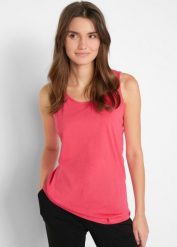 Długi top z czystej bawełny (5 sztuk). Czerwone topy damskie bonprix, bez wzorów, z bawełny, bez kołnierzyka, bez ramiączek. Za 124.99 zł.