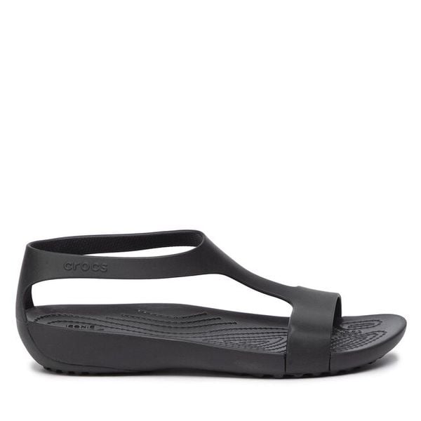 Sandały Crocs. Czarne sandały damskie Crocs, bez wzorów, bez obcasa, na płaskiej podeszwie, bez zapięcia. Za 149.99 zł.