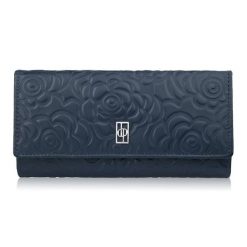 Duży portfel damski skórzany granatowy w kwiaty Paolo Peruzzi AL-12-NV. Niebieskie portfele damskie Paolo Peruzzi, ze skóry. Za 89.00 zł.