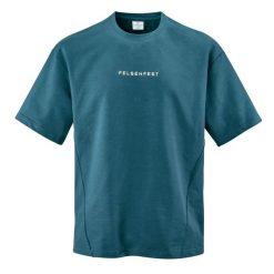 Koszulka boulderingowa Oversized Volumes. Niebieskie bluzki damskie FELSENFEST, bez wzorów, z bawełny, sportowe, bez kołnierzyka, bez ramiączek. Za 159.99 zł.