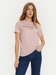 Tommy Hilfiger T-Shirt WW0WW40276 Różowy Regular Fit. Czerwone t-shirty damskie Tommy Hilfiger, xs, bez wzorów, z bawełny, bez kołnierzyka, bez ramiączek. Za 109.99 zł.