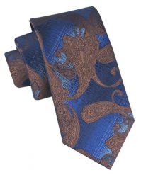 Klasyczny, Męski Krawat Alties - Ciemnoniebieski, Brązowe Paisley. Niebieskie krawaty i muchy Alties, bez wzorów, z tkaniny, eleganckie. Za 49.00 zł.