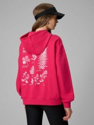 4F Bluza dresowa loose z kapturem damska - różowa S. Czerwone bluzy damskie 4F, s, bez wzorów, z bawełny, bez ramiączek, z kapturem. Za 189.99 zł.