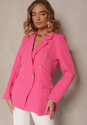 Ciemnoróżowa Dwurzędowa Marynarka z Ozdobnymi Guzikami Rainelda. Czerwone marynarki i żakiety damskie Renee, bez wzorów, eleganckie, bez kołnierzyka, bez ramiączek. Za 119.99 zł.