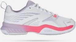 Tennis shoes for ladies K-SWISS SPEEDEX CLAY white/orchid petal EU40. Białe obuwie sportowe damskie K-SWISS, bez wzorów, bez zapięcia. Za 386.21 zł.