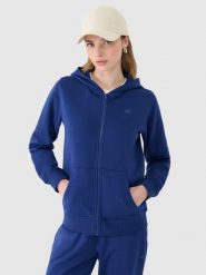 4F Bluza dresowa rozpinana z kapturem damska - granatowa XS. Niebieskie bluzy damskie 4F, xs, bez wzorów, z bawełny, sportowe, bez ramiączek, z kapturem. W wyprzedaży za 99.99 zł.