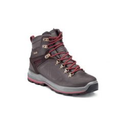 Buty trekkingowe wysokie TREK 500 damskie. Brązowe obuwie trekkingowe damskie QUECHUA, z kauczuku, bez zapięcia. Za 399.99 zł.