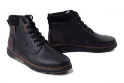RIEKER TEX B3343-00 black, trzewiki męskie. Czarne botki męskie Rieker, bez wzorów, z wełny, bez obcasa, bez zapięcia. Za 449.90 zł.